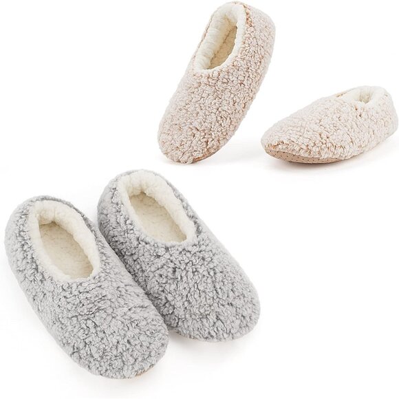 2-Pair Women's Cozy Sherpa Lined Slipper Socks with Non-Slip Grippers - Picture 1 of 6